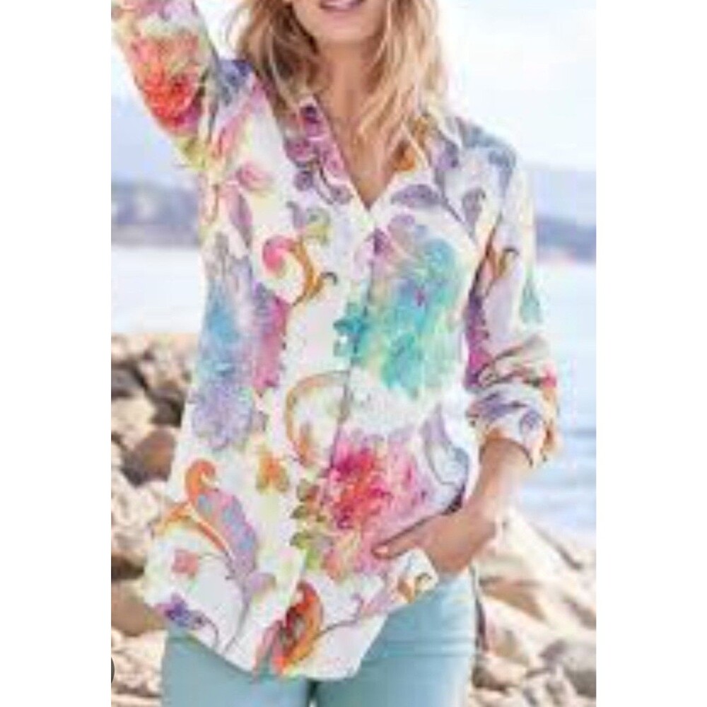 Escambia Gauze Tunic Shirt in the "Multi Painterly Floral" Soft Sourounding XL.